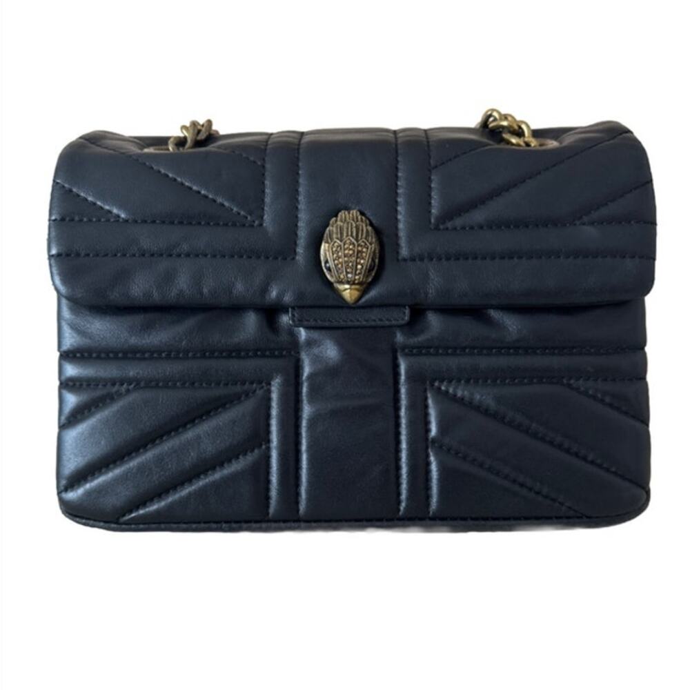 Kurt Gieger Black Kensington Bag Quilted Leather Bird Face Accent Gold Medium